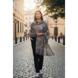 Susanna Women's Blue Floral Rectangle‎ Scarf Wrap Shawl oversized coverup sarong